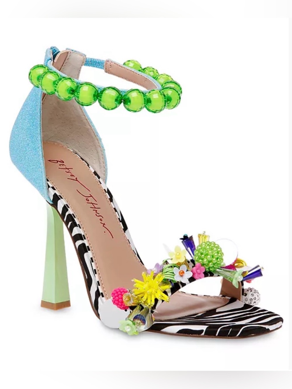Betsey Johnson Blue & Green Beaded Floral High Heel Sandals